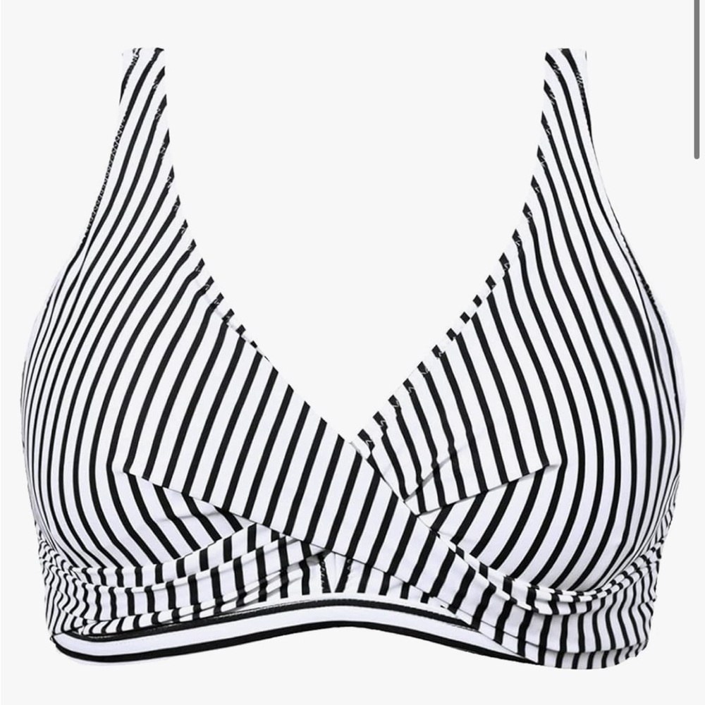 Striped Black and White Bikini Top Size L